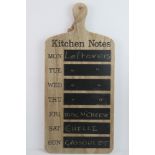 A contemporary kitchen chalk board 'kitchen notes' sign.