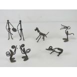 A quantity of hand made figurines using nuts, bolts, nails, etc, tallest 14cm high. Seven items.