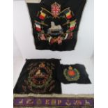 A quantity of WWI embroidered samplers including Lincolnshire Regiment bearing label 'No13606 Mr E