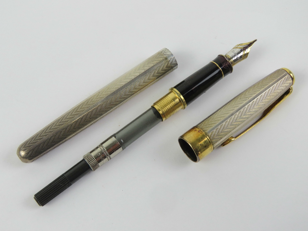 A Parker Sonnet hallmarked silver fountain pen with 18ct gold nib. - Image 4 of 6