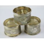 A set of three HM silver napkin rings, hallmarked Birmingham 1929, 57.6g.