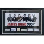 A rare framed montage having the hand-written signatures of all six 'James Bond 007' actors;