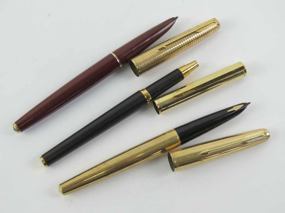 Two Parker fountain pens, together with a Mercedes pen and another Parker, within two Parker boxes. - Image 2 of 7