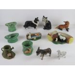 A quantity of ceramics including Bewsick cat, Beswick Collie dog, Sylvac, Horsea, etc.