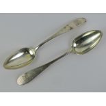 A pair of 18th / 19th century German silver tablespoons, each bearing 13 loth.