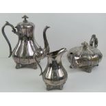 A large size three piece silver plated tea set by James Dixon & Sons.