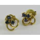 A pair of 9ct gold and sapphire earrings, with butterfly backs, 1.5g.