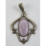 A Charles Horner Art Nouveau guilloche enamel pendant, 3.5cm in length, hallmarked for Chester.