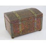 A copper and brass jewellery box or tea chest, tin lining, to look like a treasure chest, 15.