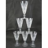 Waterford Crystal; a set of six wine glasses, 16cm hgih.