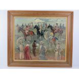 Oil on canvas; impressionist influence, jockeys on horseback,