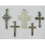 Four silver crucifix and Celtic cross pendants,