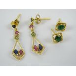 Two pairs of yellow metal earrings with 18ct gold butterfly backs (one back deficient,