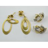 Two pairs of yellow metal earrings having 14ct gold butterfly backs stamped 585,