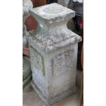 A pre-cast stone pedestal of square form, 76cm high.