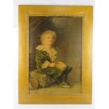 A large print 'Bubbles' featuring young boy fascinated by soap bubbles in gold painted wooden frame