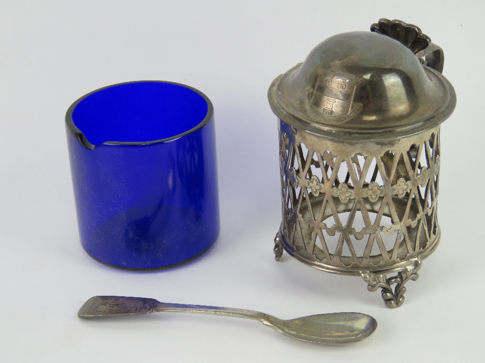 A George III silver mustard having pieced sides with Bristol blue glass liner, - Image 5 of 6