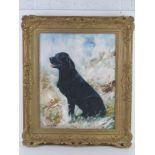 Oil on canvas of a black Labrador in naturalistic setting, signed lower left Justin Trickett,