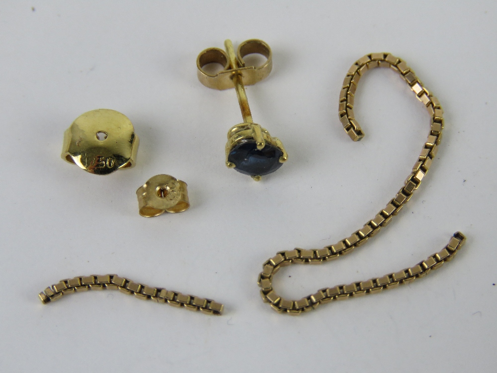 A small quantity of gold and yellow metal jewellery including an 18ct gold butterfly back, a/f, 1.