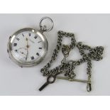 A HM silver open face pocket watch, marked J G Graves Sheffield to the white enamel dial,