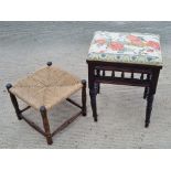 A piano stool and a low fireside stool. Two items.