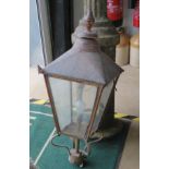 A 19th century Victorian copper large street lamp post lantern having finial chimney top with a