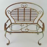 A wrought metal plant stand in the form of a bench, to fit 2 pots. 47.5cm wide.