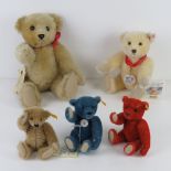 Steiff; Five assorted teddy bears all having jointed arms and legs largest sitting 25cm high.