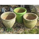 Three contemporary garden pots, 23 - 26cm high.