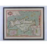 Map; a contemporary copy of John Speed's "Wight Island" (Isle of Wight), frame measuring 60.