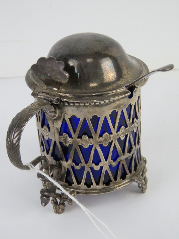 A George III silver mustard having pieced sides with Bristol blue glass liner, - Image 6 of 6