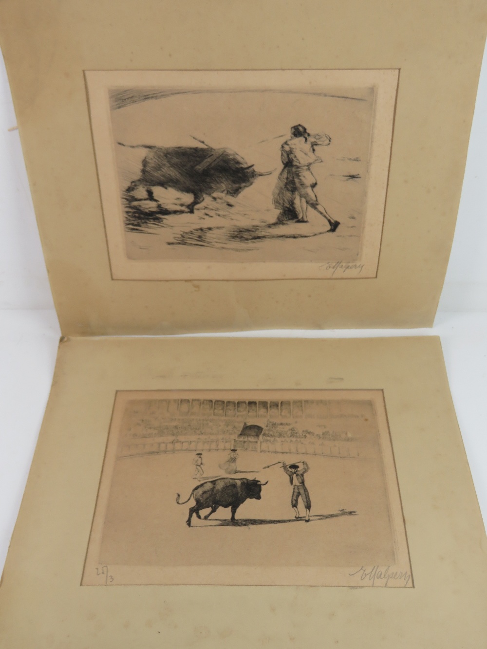 After F Halpern (1909) Etching, a pair (2) Bullfighting,