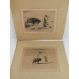 After F Halpern (1909) Etching, a pair (2) Bullfighting,