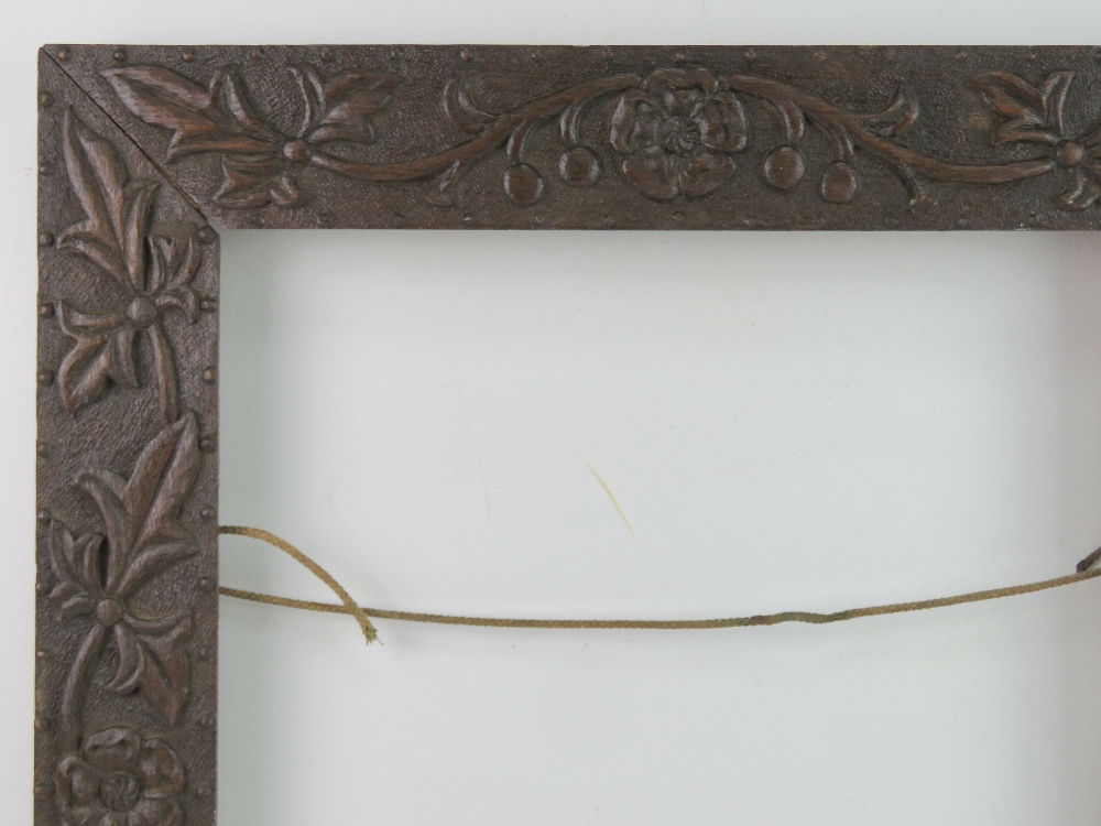 Victorian Carved Frame - a Walnut carved Foliate and Rose with Dimple borders decorated Frame (2 - Image 2 of 3