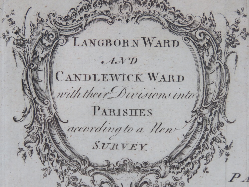 18thC copper plate engraved Map : 'Langborn Ward and Candlewick Ward with their divisions into - Image 3 of 4