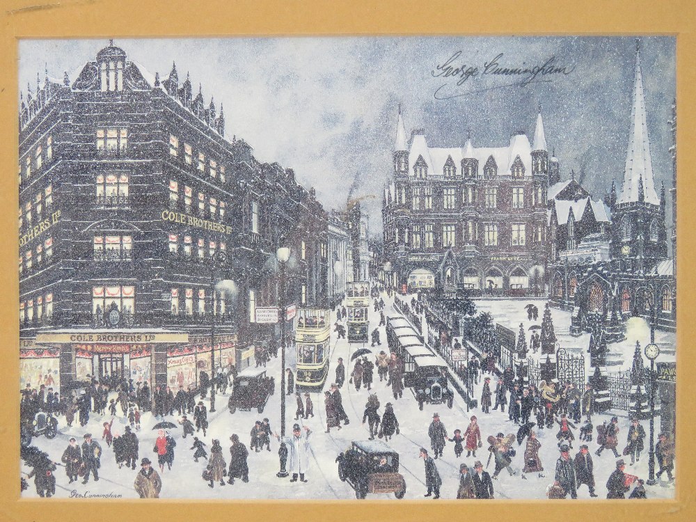 George Cunnigham; signed limited edition print 'Crookes' being a snowy Sheffield street scene, - Image 5 of 5