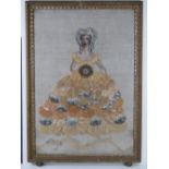 A large gilded framed cloth depiction of Georgian fine lady.