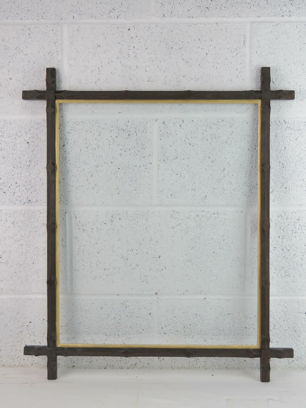 Neo-Gothic Oxford Frame - a 19 th C chamfered and shaped Frame with silver- gilt coloured slip,