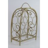 A white painted metal wine rack with handle over.