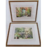 A pair of delightful watercolours, each being a garden scene, framed and mounted.