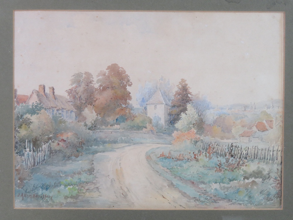 James Allen Shuffrey (1859-1939) Watercolour A Cotswold village ( Possibly Stow-on the- - Image 2 of 5