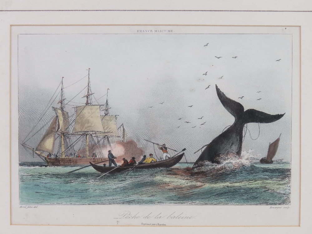 Two Whaling Hand Coloured Engravings: Rouargue after Morel XIX Hand coloured engraving 'peche de le - Image 2 of 7