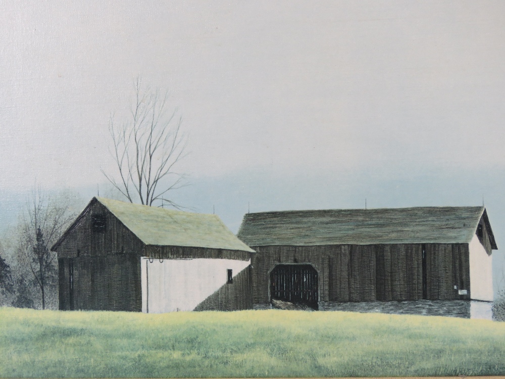 A minimalistic print on canvas of a farm house, framed. - Image 3 of 3