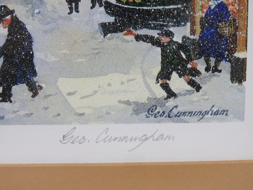 George Cunnigham; signed limited edition print 'Crookes' being a snowy Sheffield street scene, - Image 3 of 5