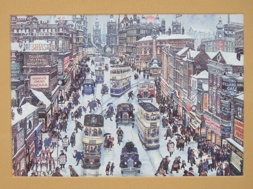 George Cunnigham; signed limited edition print 'Crookes' being a snowy Sheffield street scene, - Image 4 of 5