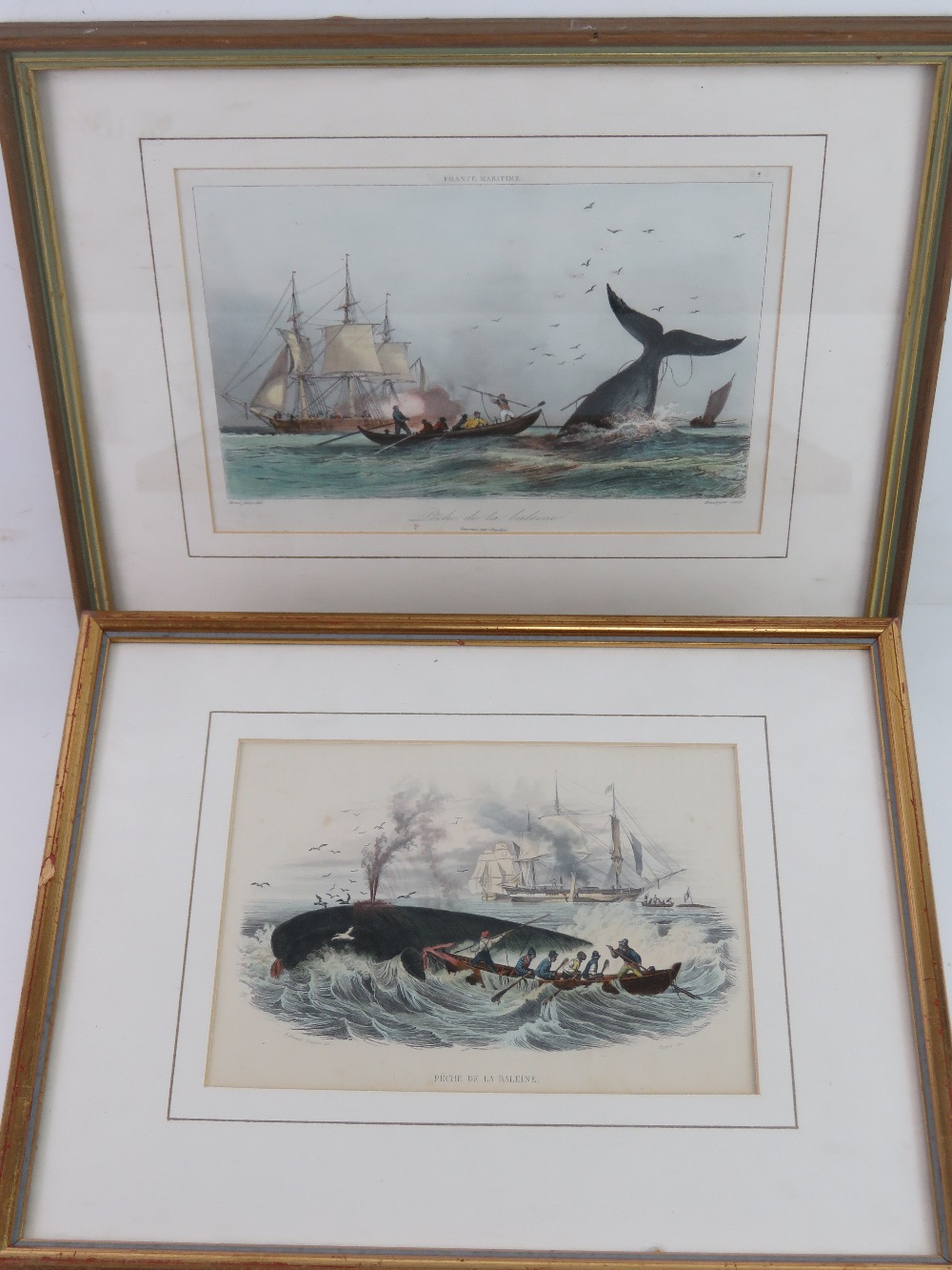 Two Whaling Hand Coloured Engravings: Rouargue after Morel XIX Hand coloured engraving 'peche de le