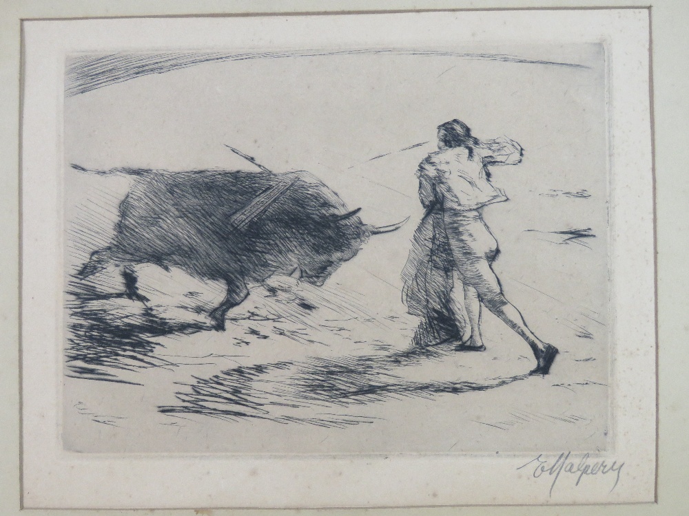 After F Halpern (1909) Etching, a pair (2) Bullfighting, - Image 2 of 5