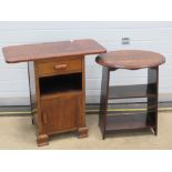 An unusual 1940s oak drop leaf bedside cabinet having single drawer with door under,