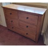 An oak chest of two over two over single drawers, 120 x 42 x 88cm.