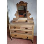 A pine wash stand / dressing table having mirror and jewellery drawers over, 107 x 48 x 170cm.
